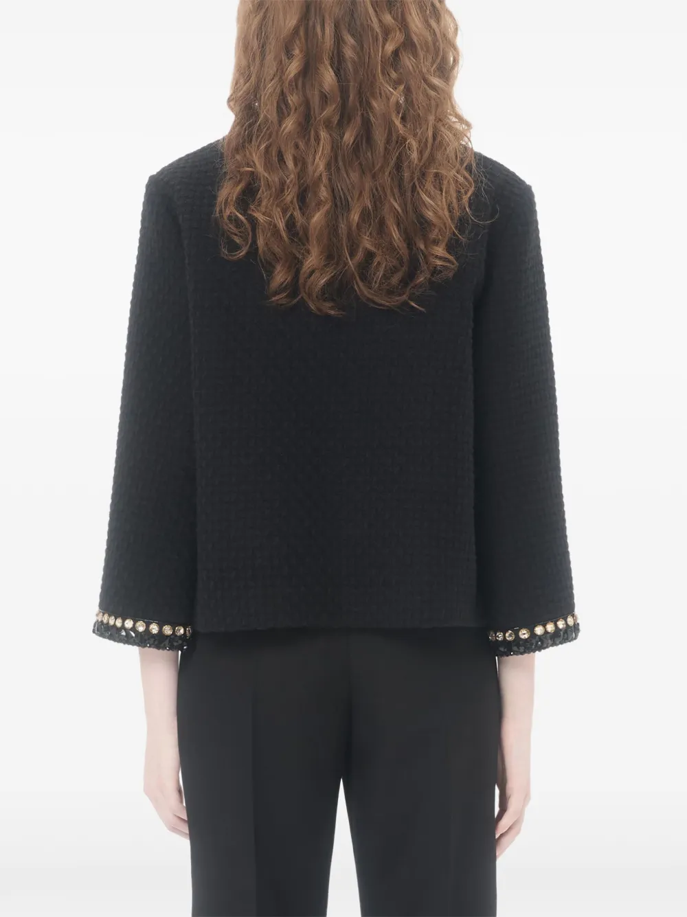 Valentino Embroidered Canestrello Tweed Jacket In Black