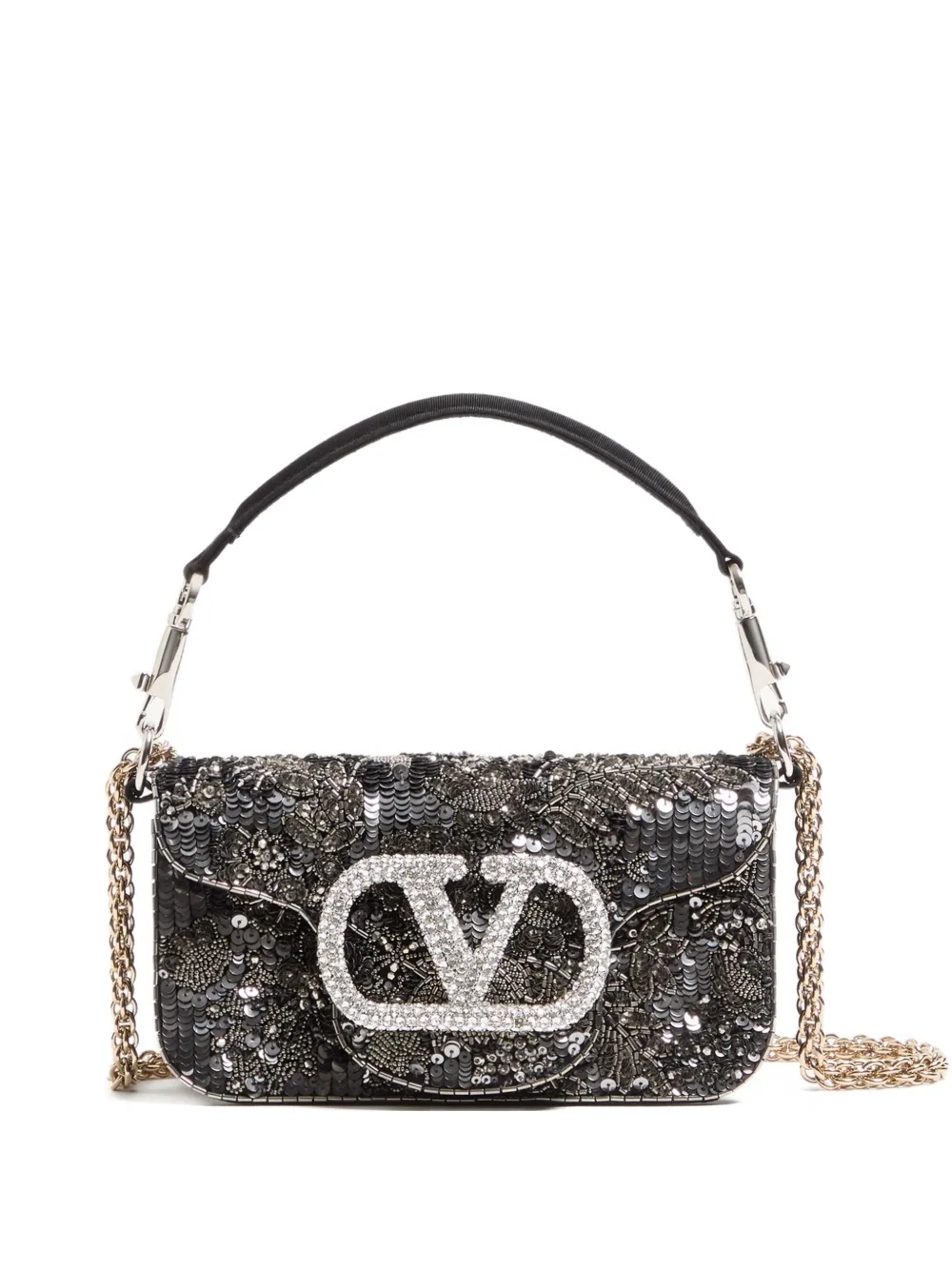 Valentino Small Locò Embellished Tote Bag In Gray