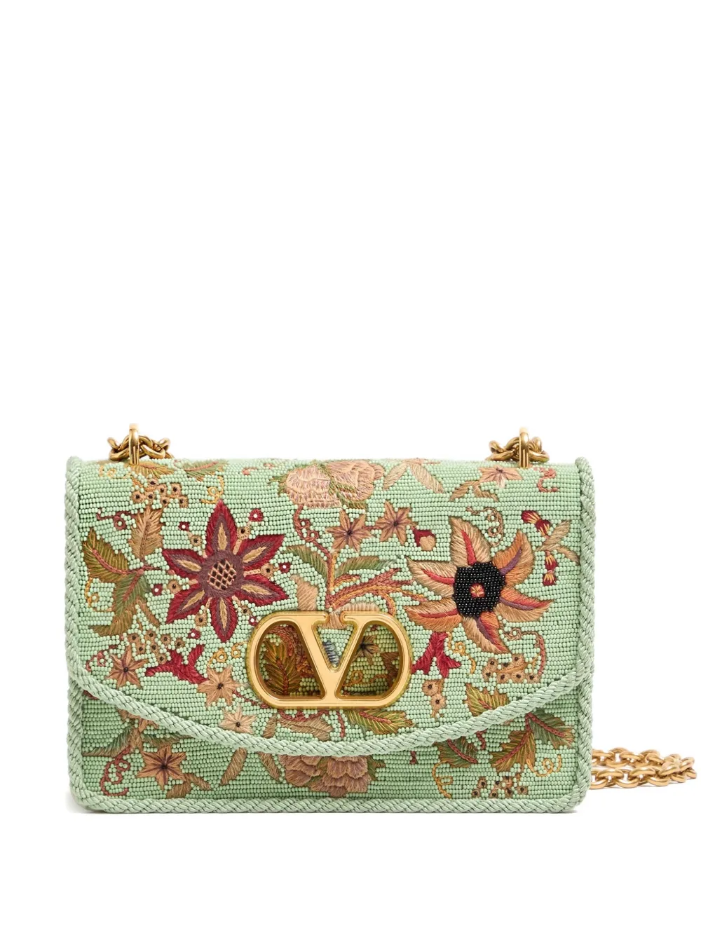 Valentino Garavani floral-embroidered shoulder bag - Verde