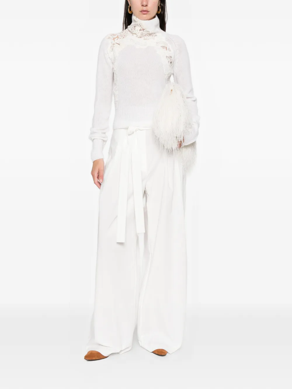 Ermanno Scervino Lace-detail Roll-neck Sweater In White