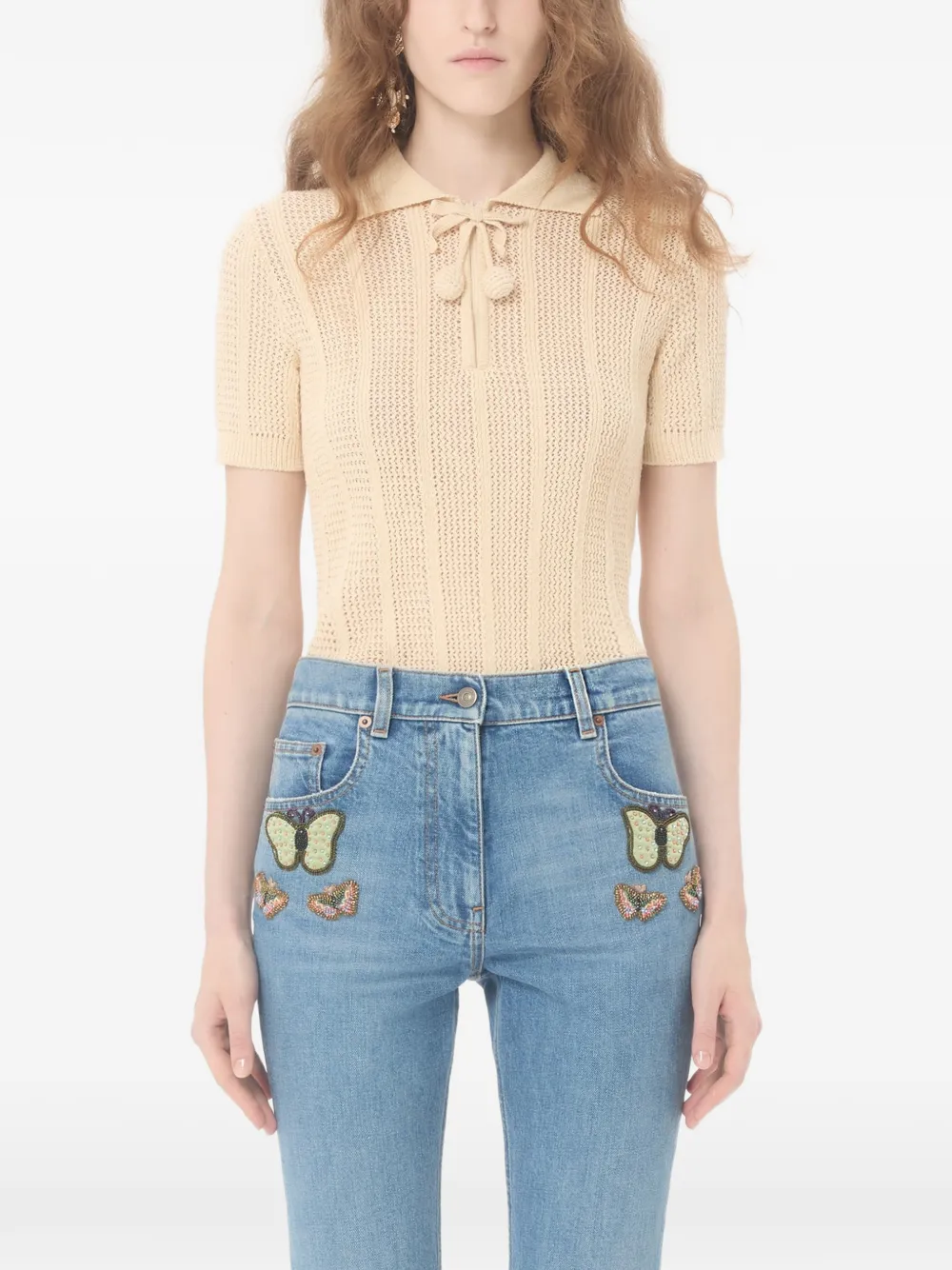 cotton knitted polo top