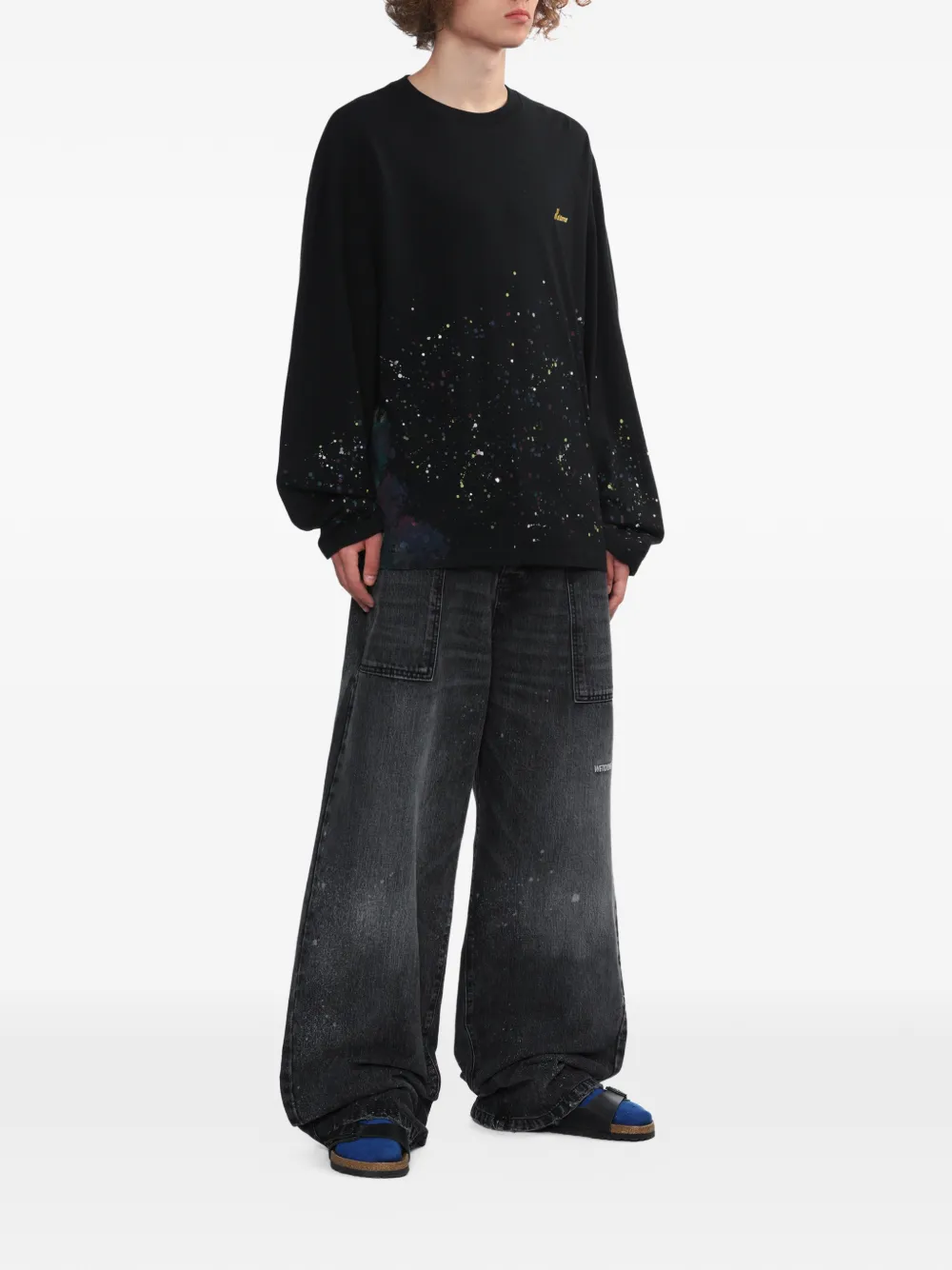 We11done splatter long-sleeves T-shirt - Zwart