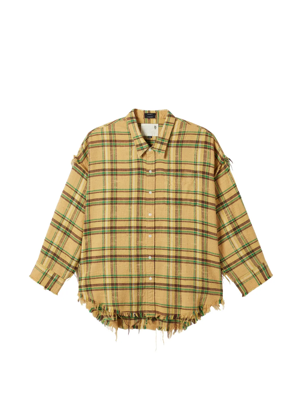 R13 Frayed Plaid Shirt In Neutral