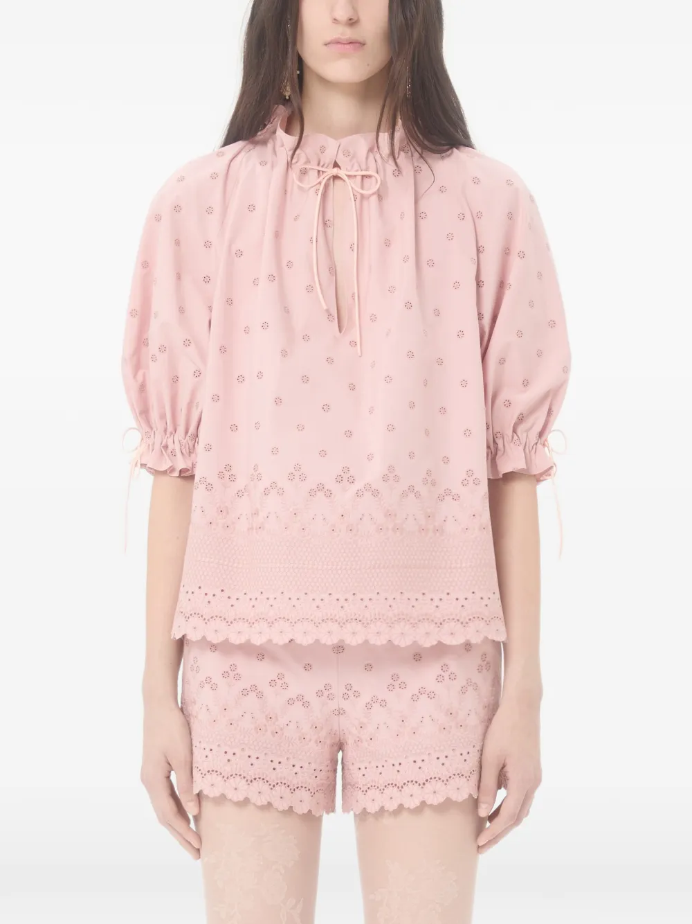  Valentino Garavani Puffed-sleeve Ruffle Blouse - Pink 