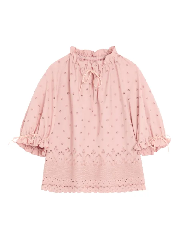 Valentino Garavani Puffed-sleeve Ruffle Blouse in Pink