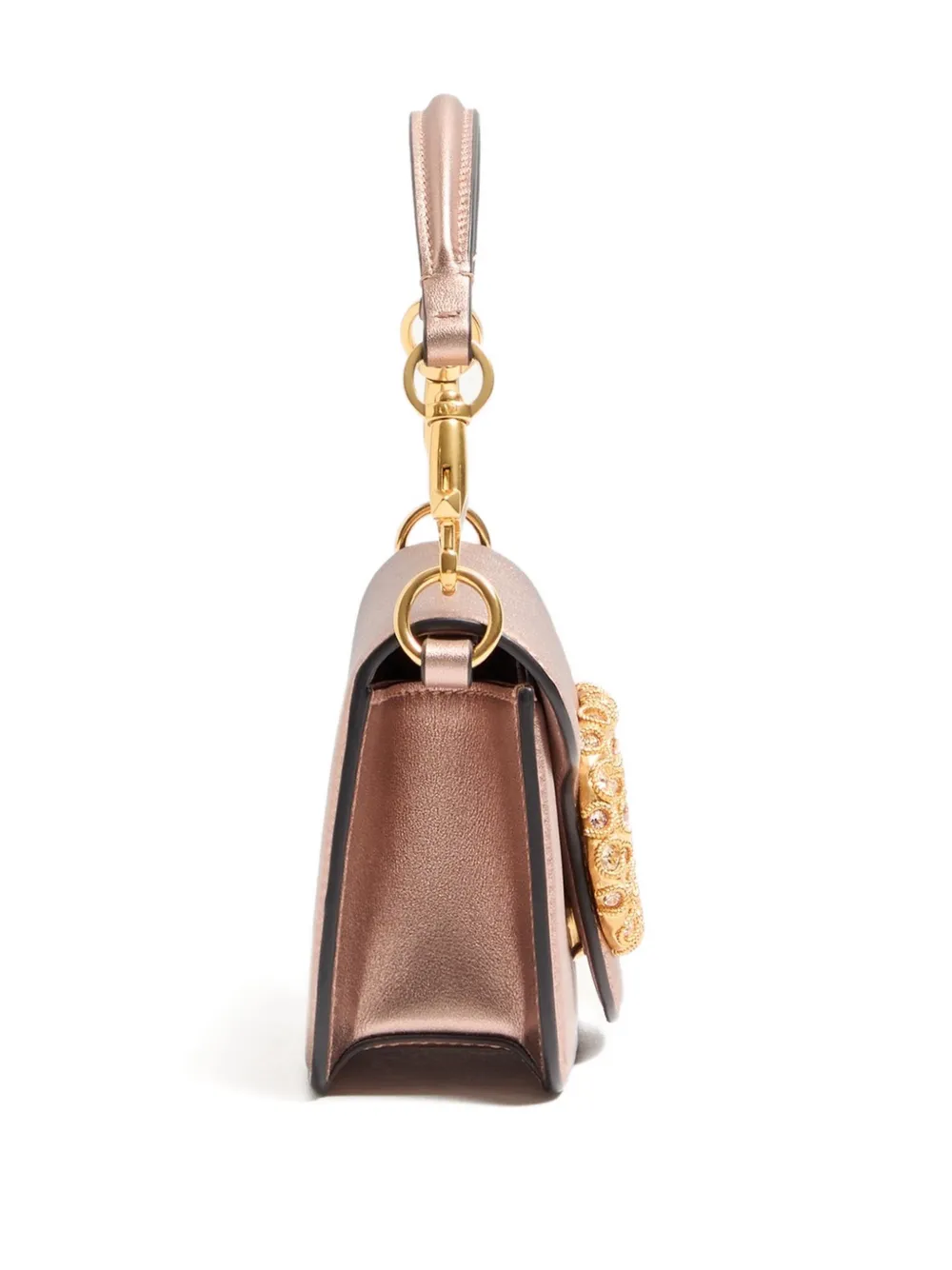 Valentino Garavani  Garavani Locò Small Shoulder Bag In Laminated Calfskin With Jewel Logo  In Pink
