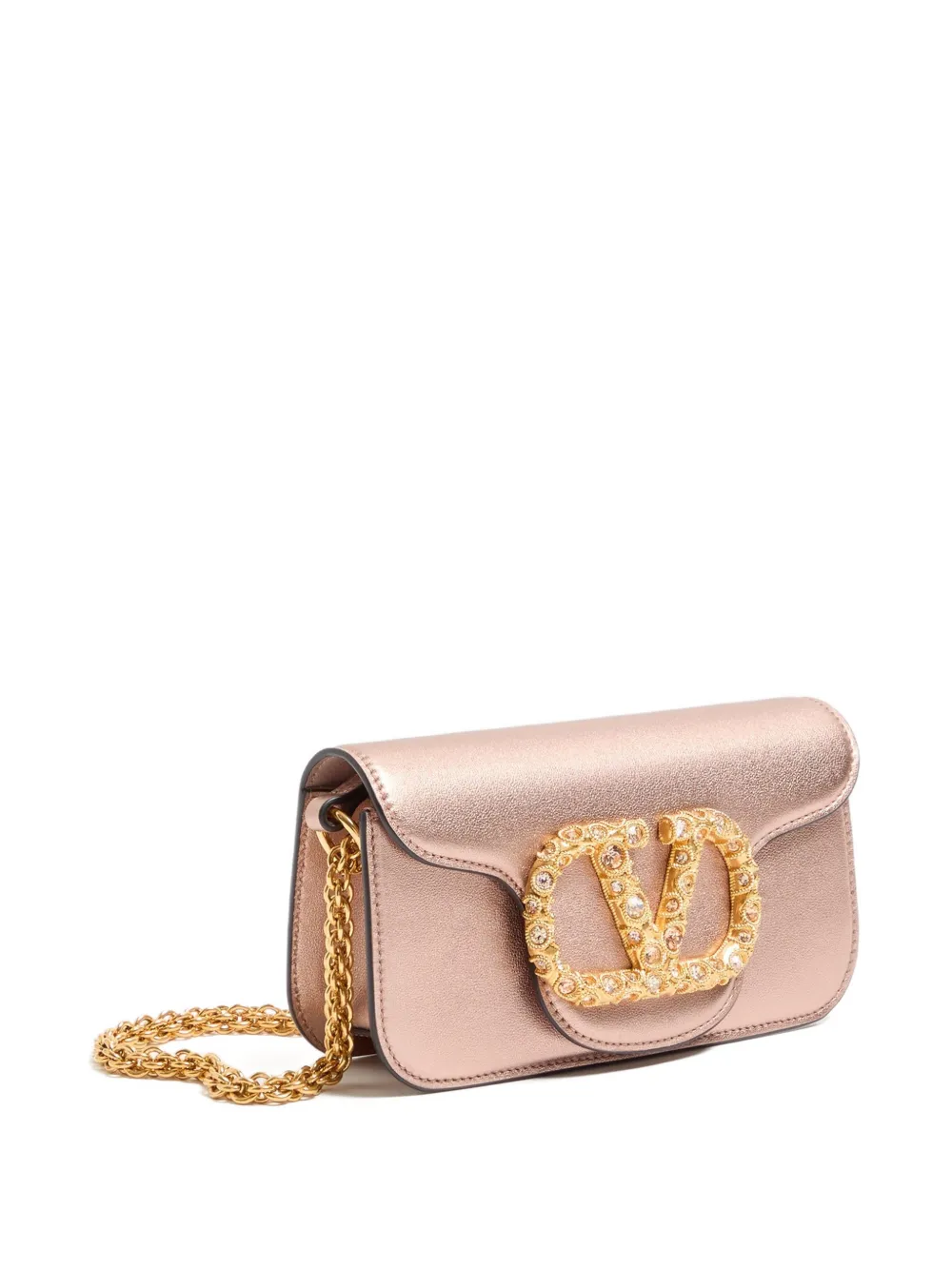 Valentino Garavani Garavani Locò Small Shoulder Bag In Laminated Calfskin With Jewel Logo In Pink
