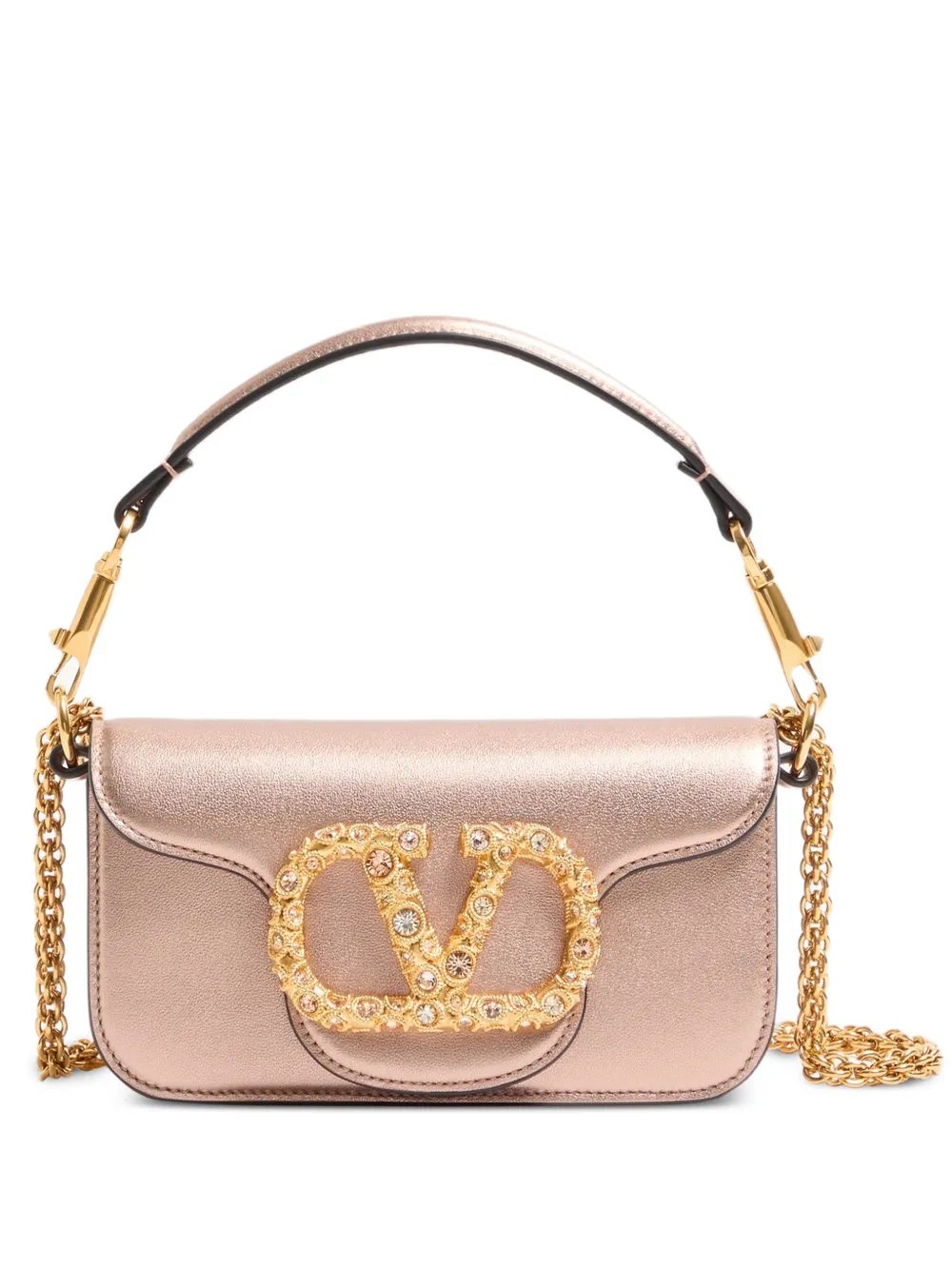Valentino Garavani small Locò jewel-logo leather shoulder bag - Rosa