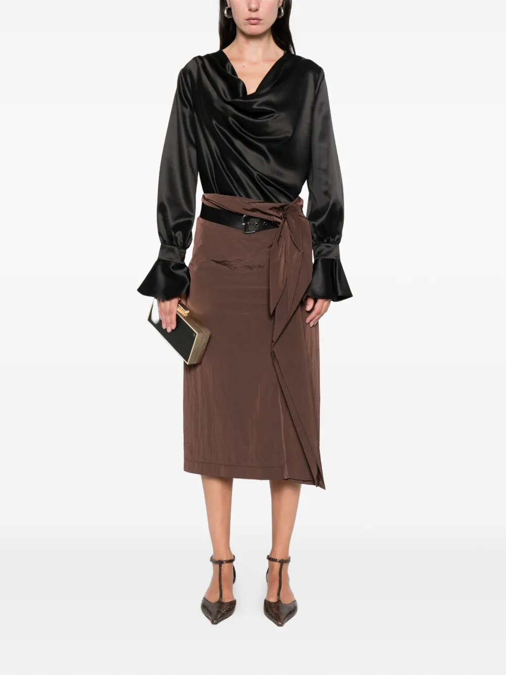 PINKO Tartetatin belt midi skirt - Bruin