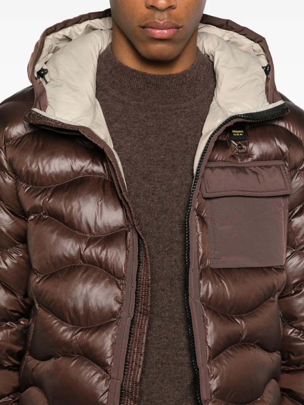 Blauer Gewatteerd jack met capuchon Bruin