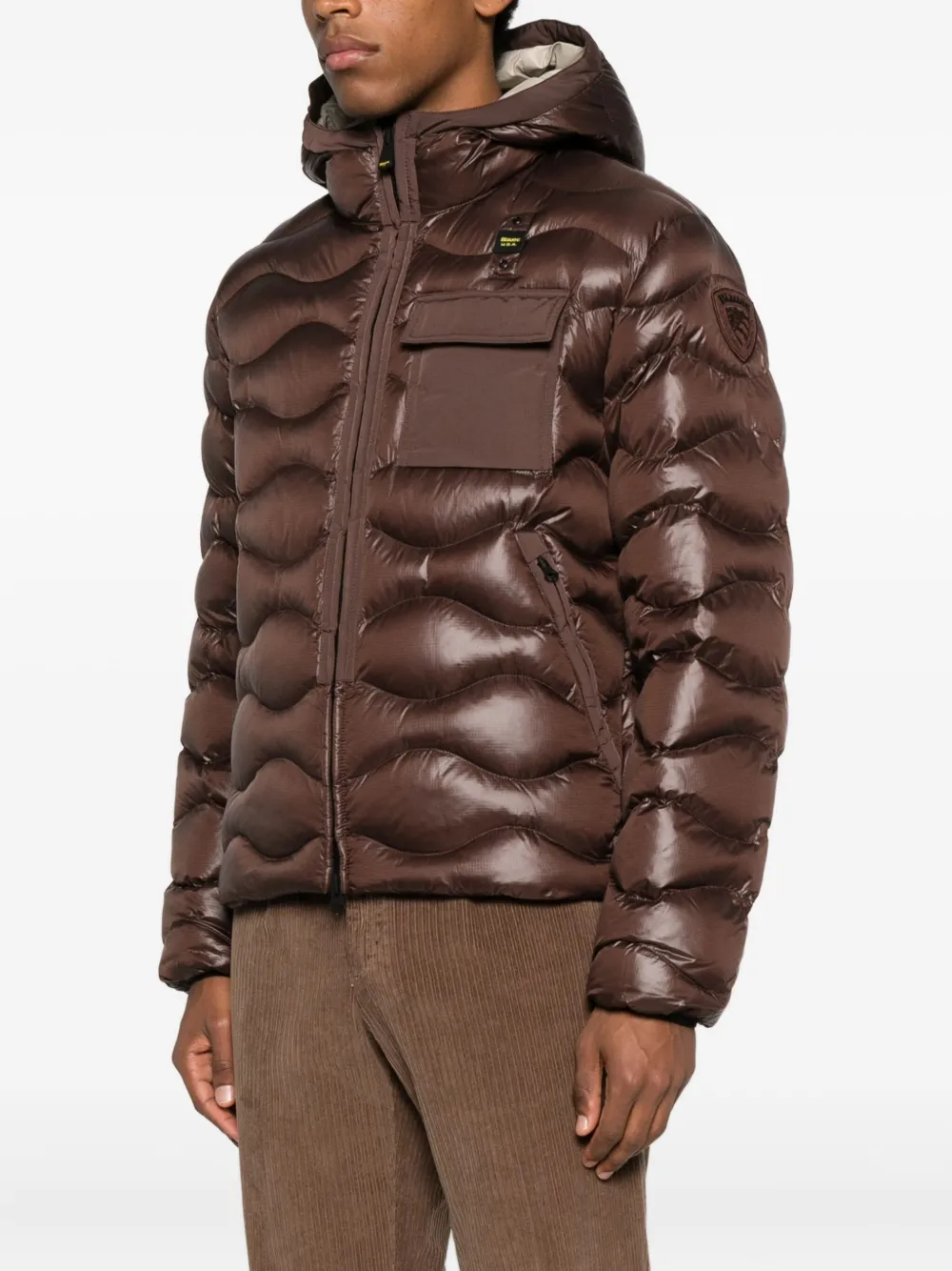 Blauer Gewatteerd jack met capuchon Bruin