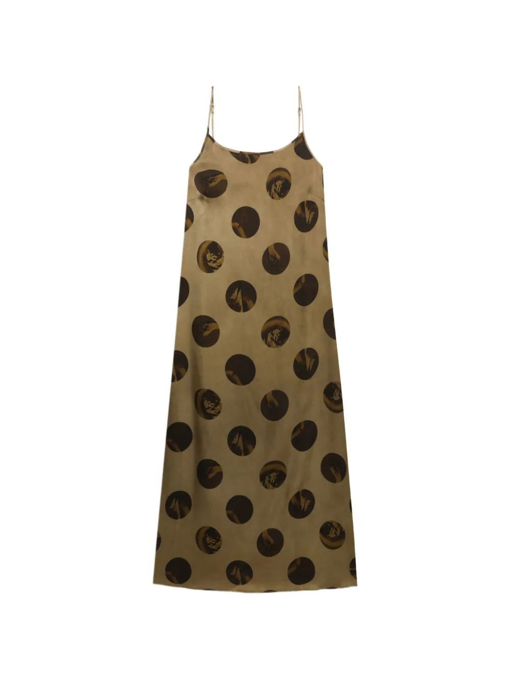 Uma Wang Polka-dot Slip Midi Dress In Brown