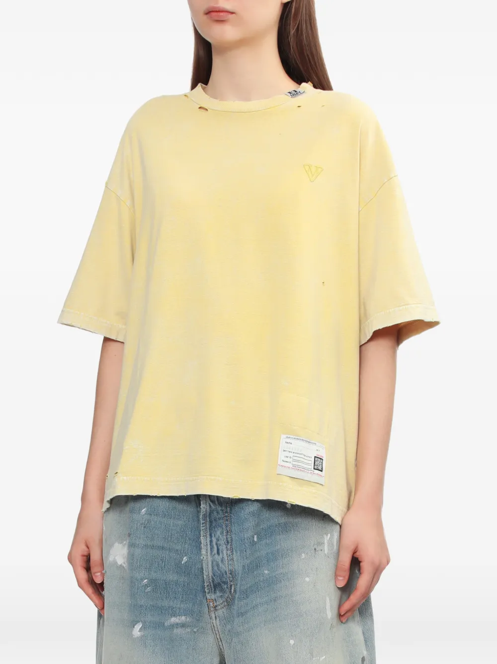  Maison Mihara Yasuhiro Distressed Logo T-shirt - Yellow 