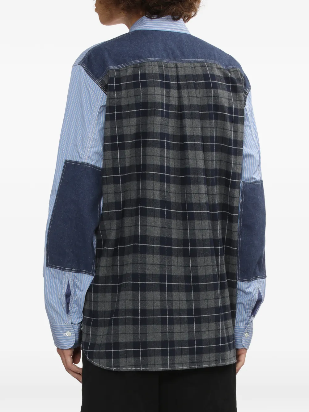 Junya Watanabe MAN Gestreept overhemd met patch-detail Blauw