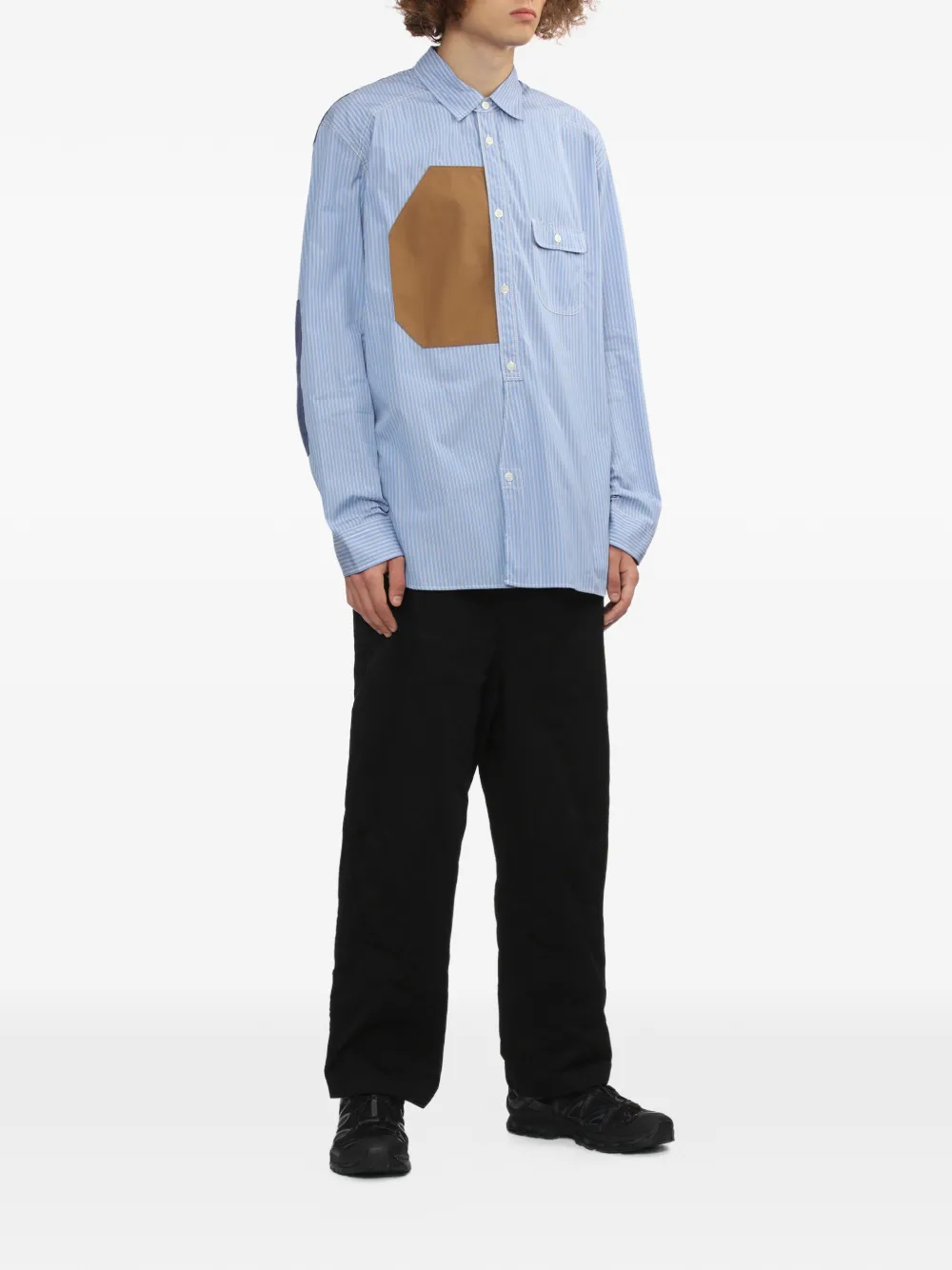 Junya Watanabe MAN Gestreept overhemd met patch-detail Blauw