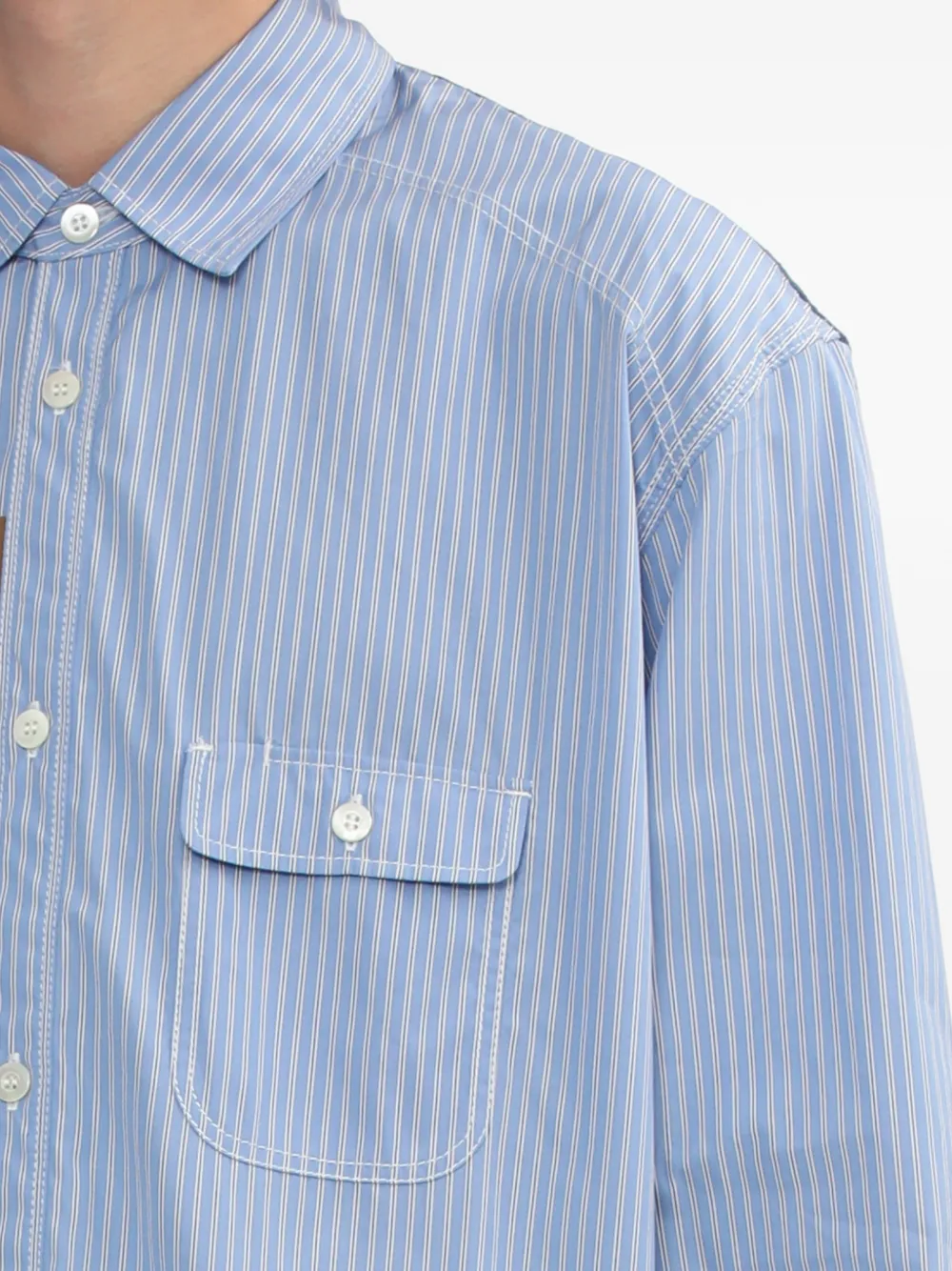 Junya Watanabe MAN Gestreept overhemd met patch-detail Blauw