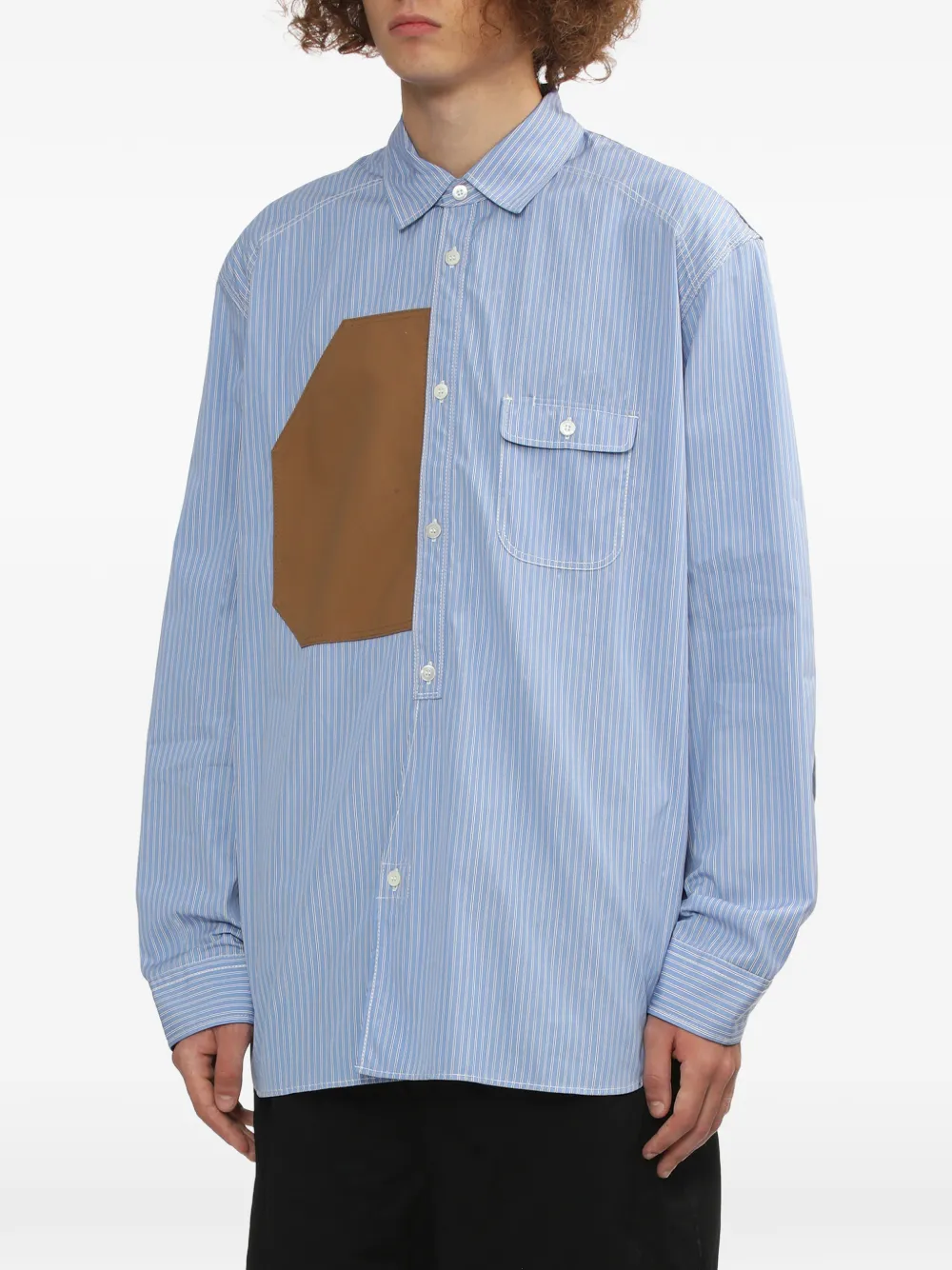 Junya Watanabe MAN Gestreept overhemd met patch-detail Blauw