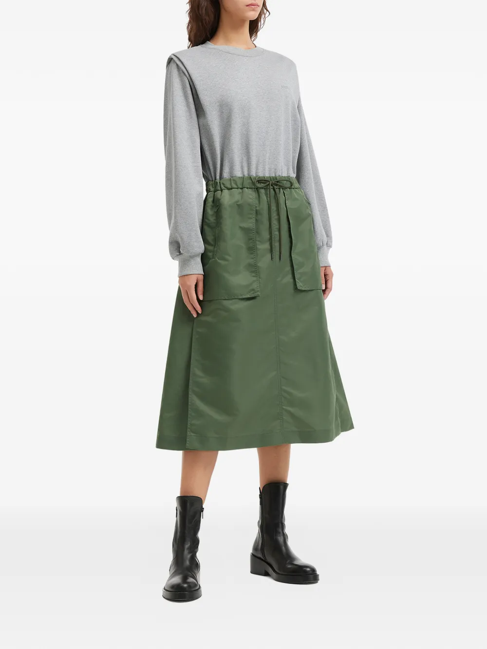 Juun.J long-sleeve zip-pocket midi dress - Grijs