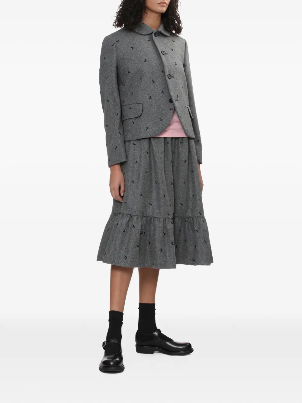  Comme Des Garçons Girl Ruffled Print Midi Skirt - Grey 