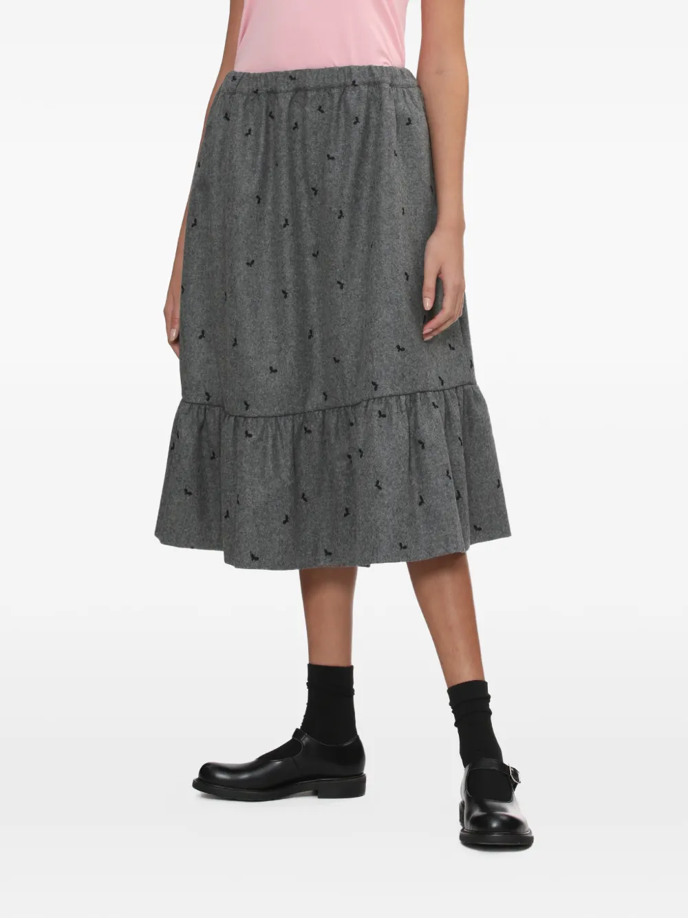  Comme Des Garçons Girl Ruffled Print Midi Skirt - Grey 