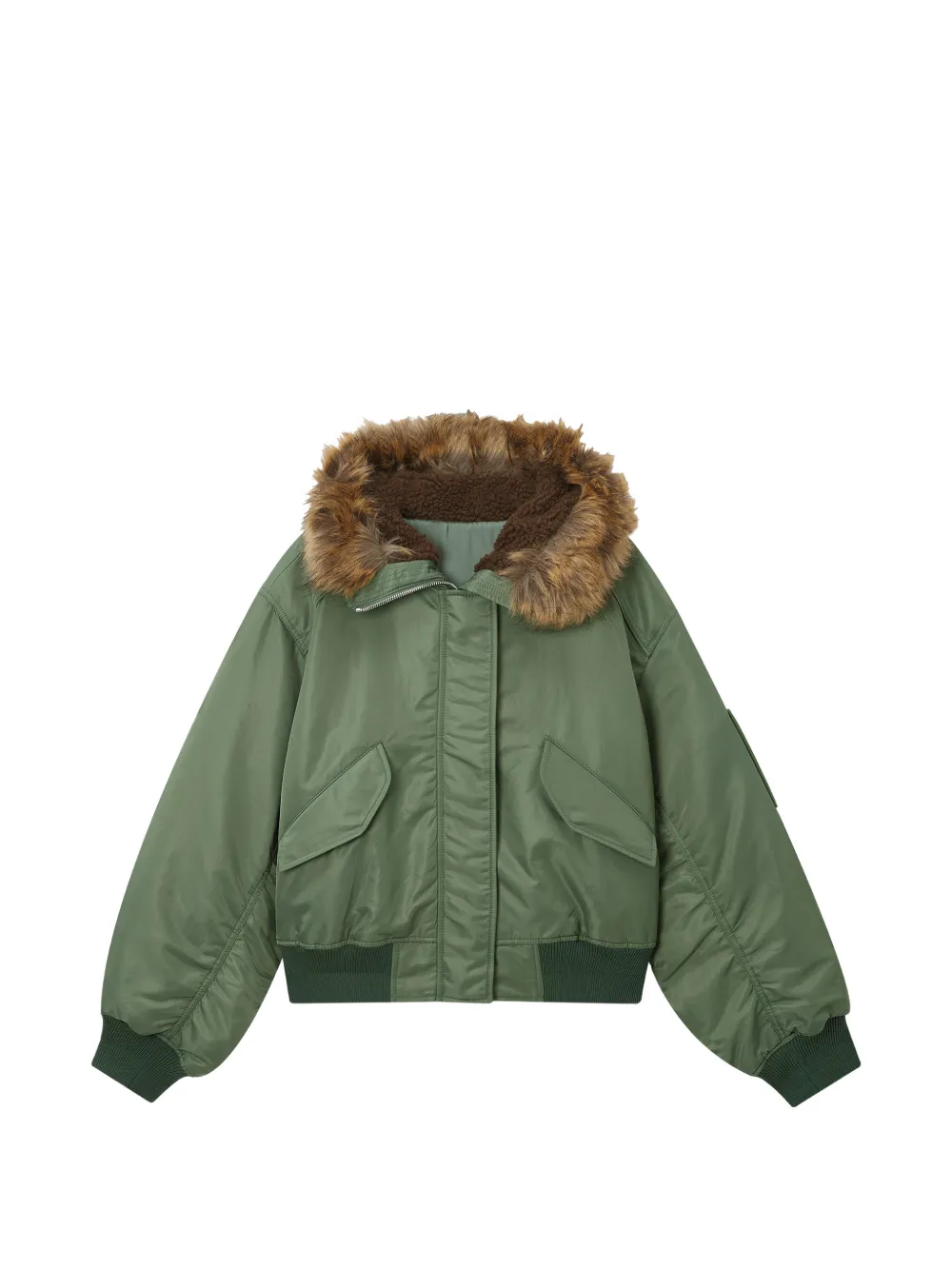 Juun.J faux-fur hood bomber jacket - Verde