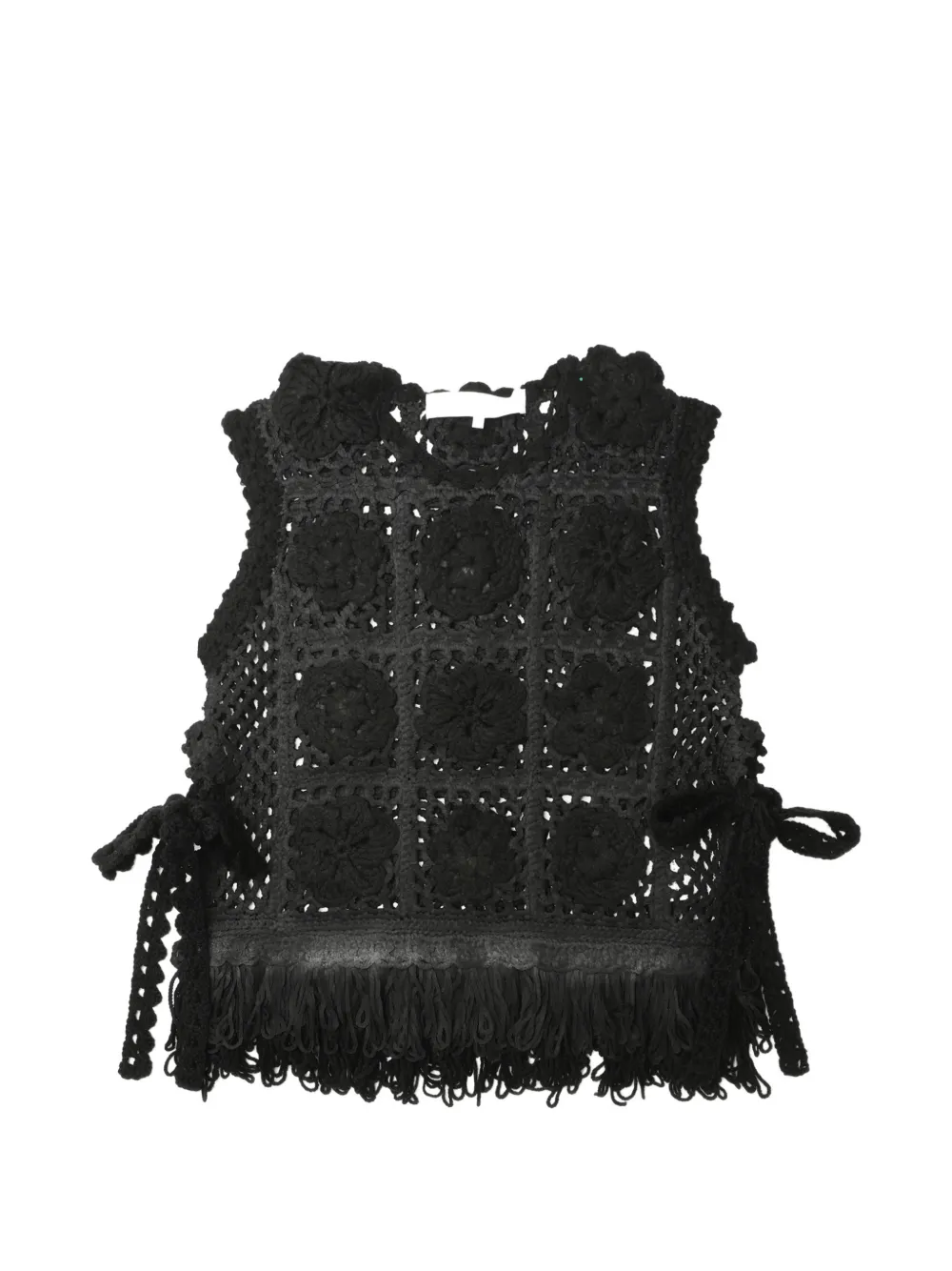 Comme des Garçons TAO floral crochet fringed vest - Nero