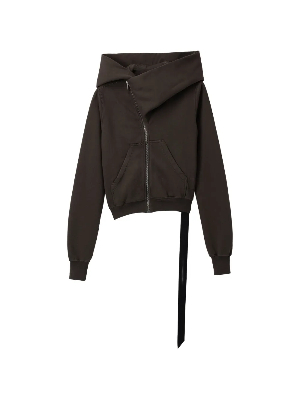 Rick Owens Drkshdw Asymmetric-zip Hooded Jacket In Brown