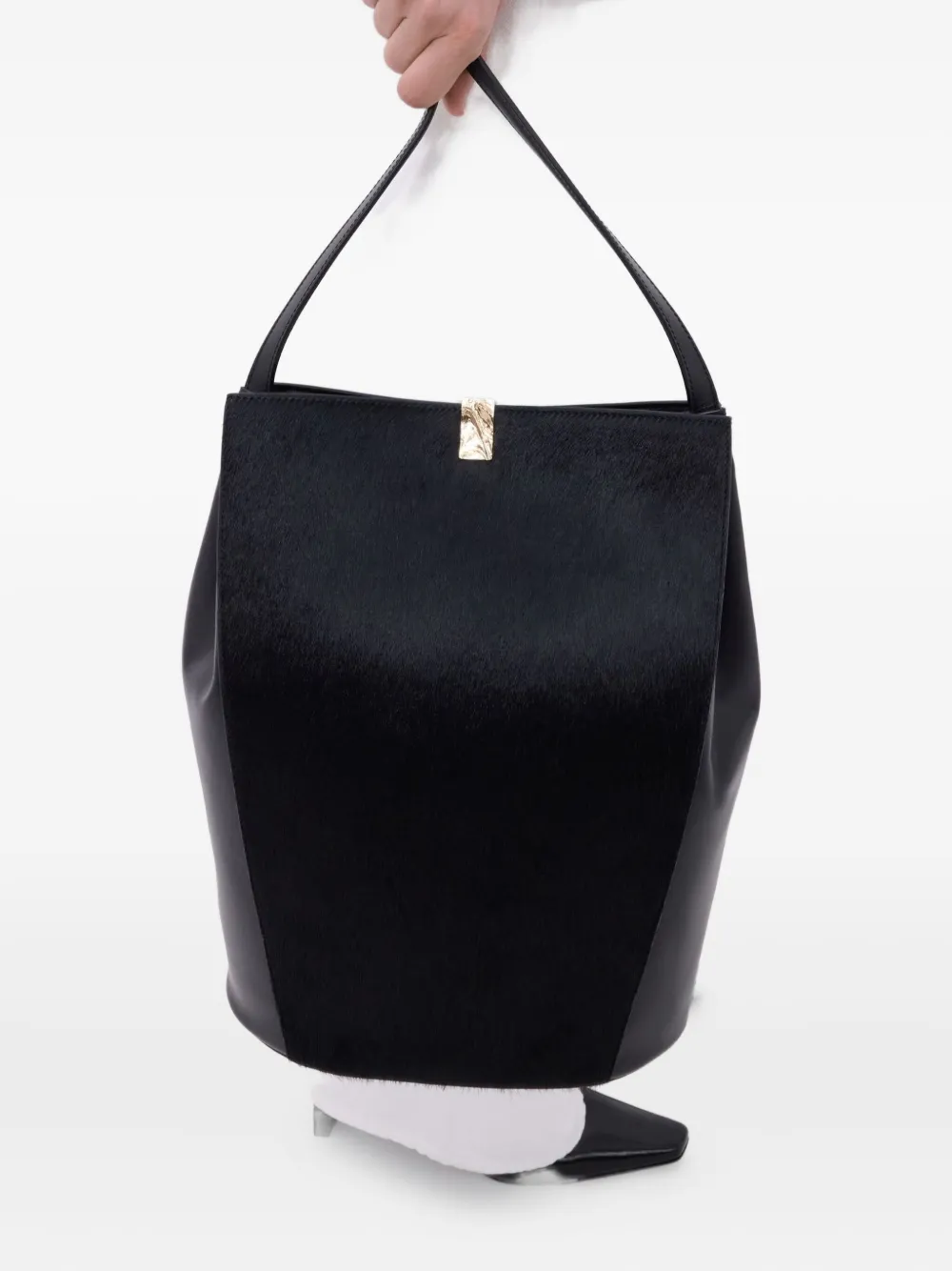 Loulou De Saison Odile Pony-effect Bucket Bag In Black