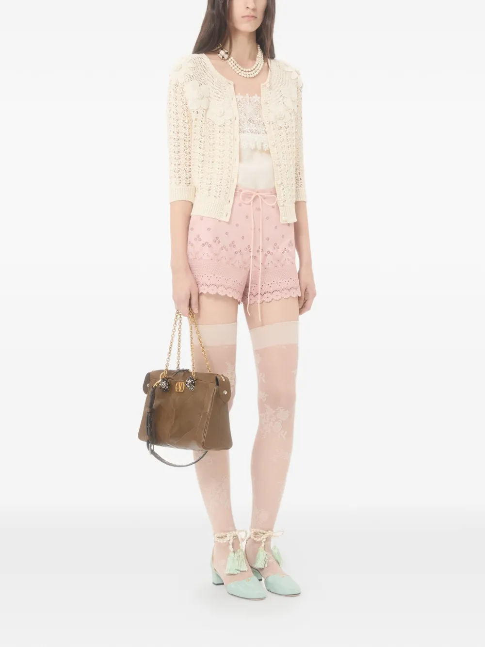 Valentino Garavani Katoenen shorts met ruches en lint Roze