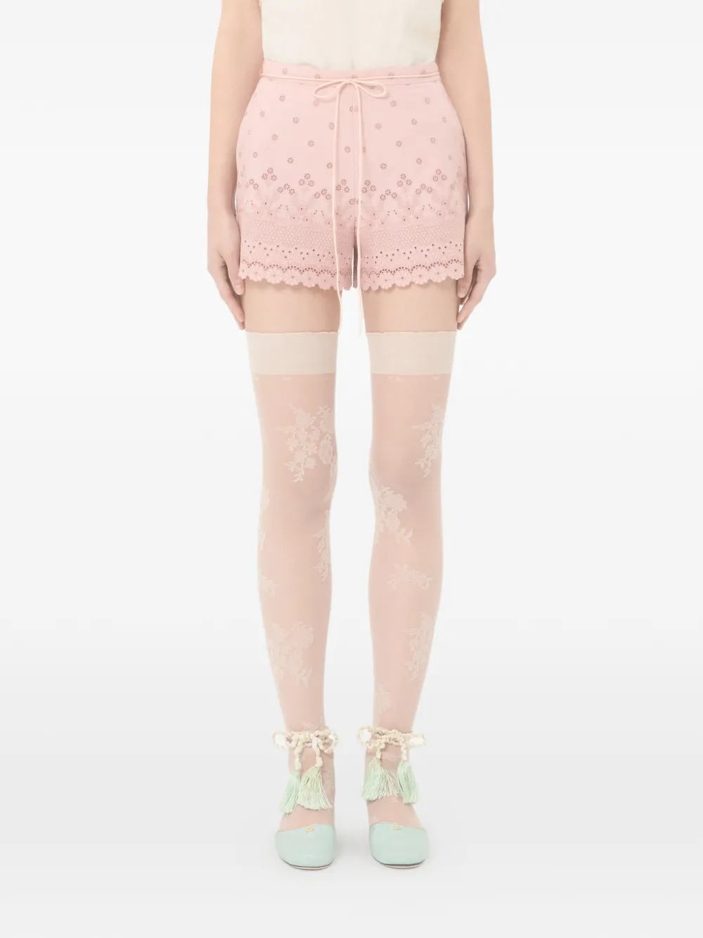Valentino Garavani Katoenen shorts met ruches en lint Roze