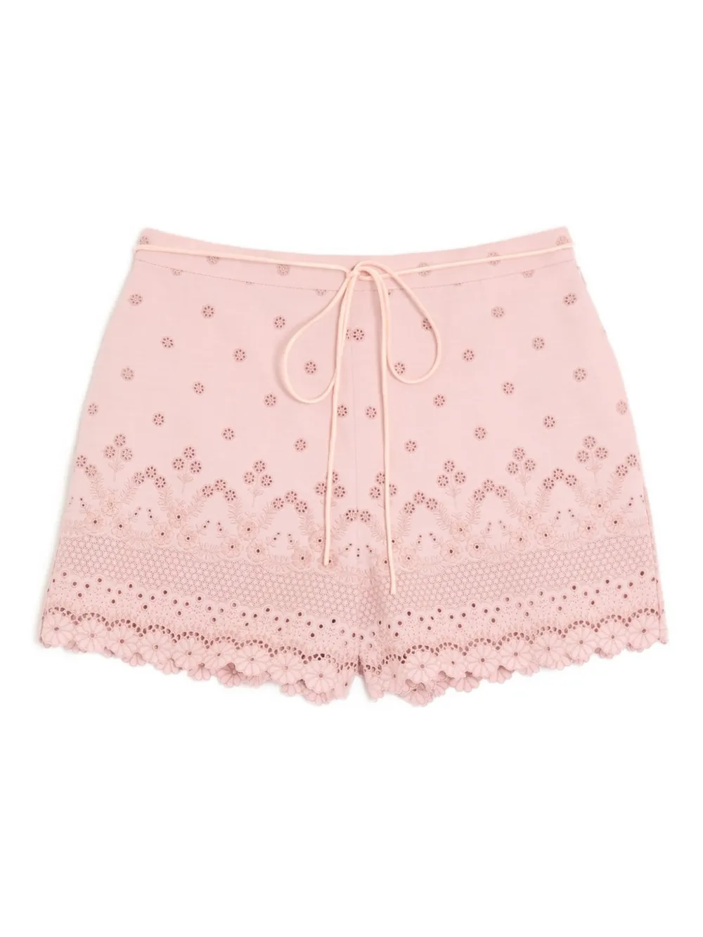 Valentino Ruffle Cotton Ribbon Shorts In Pink