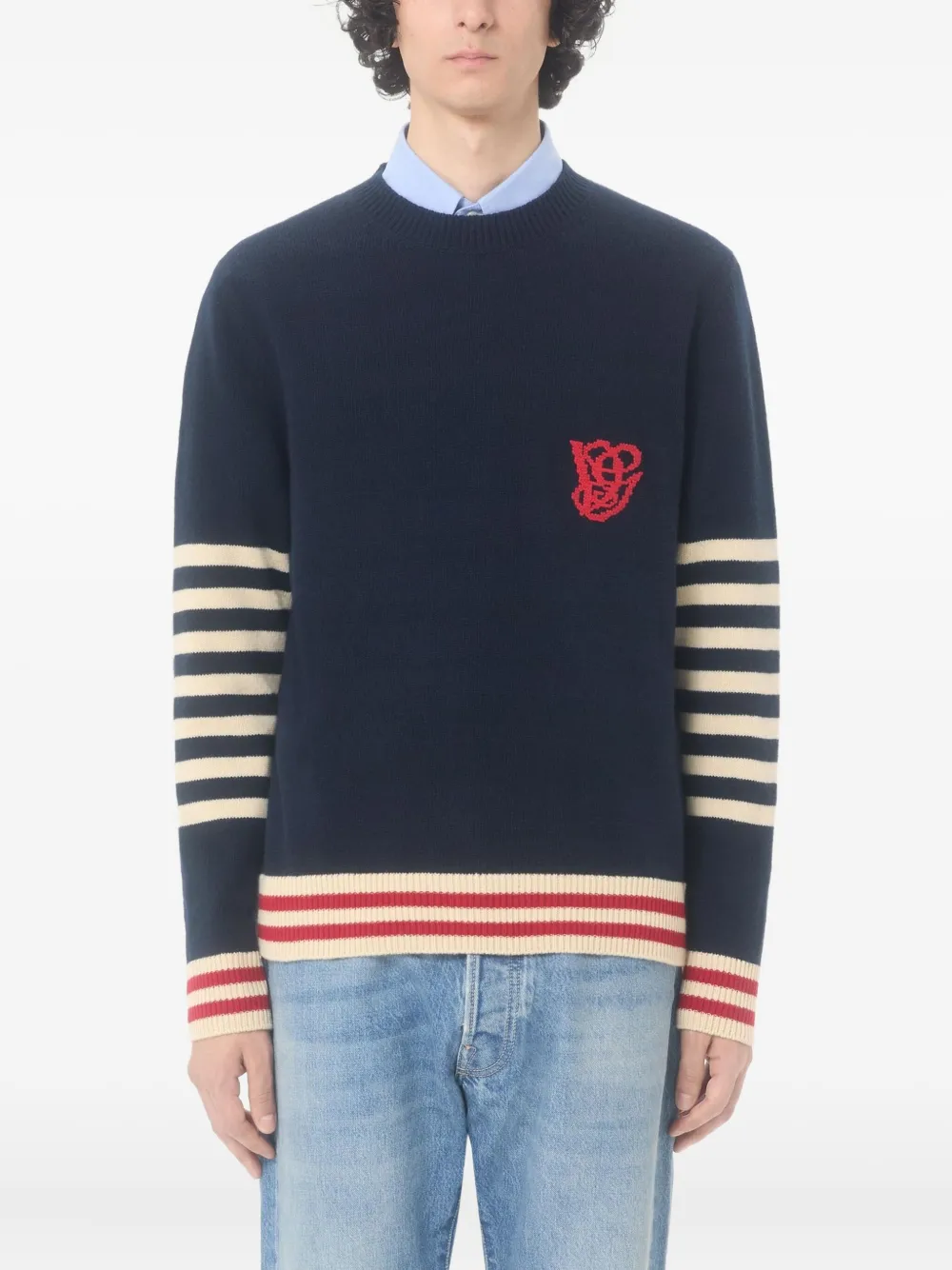 Valentino Garavani Gestreepte trui met borduurwerk Blauw
