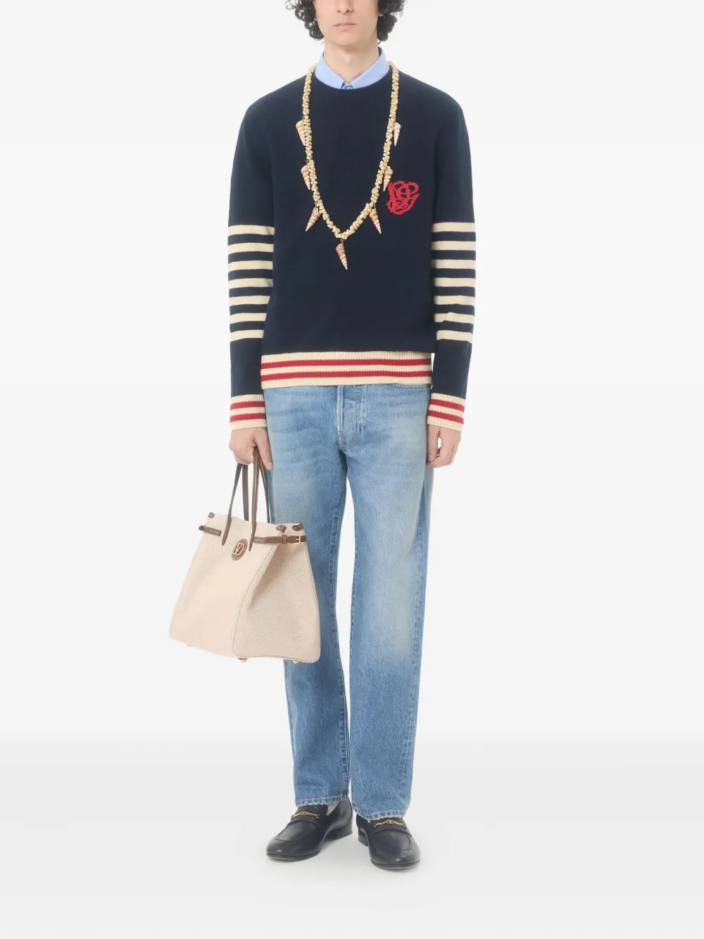 Valentino Garavani embroidery striped sweater - Blauw