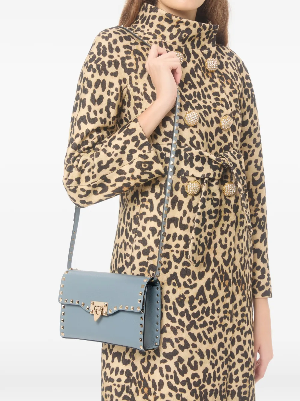 Valentino Garavani small Rockstud grained shoulder bag - Blauw