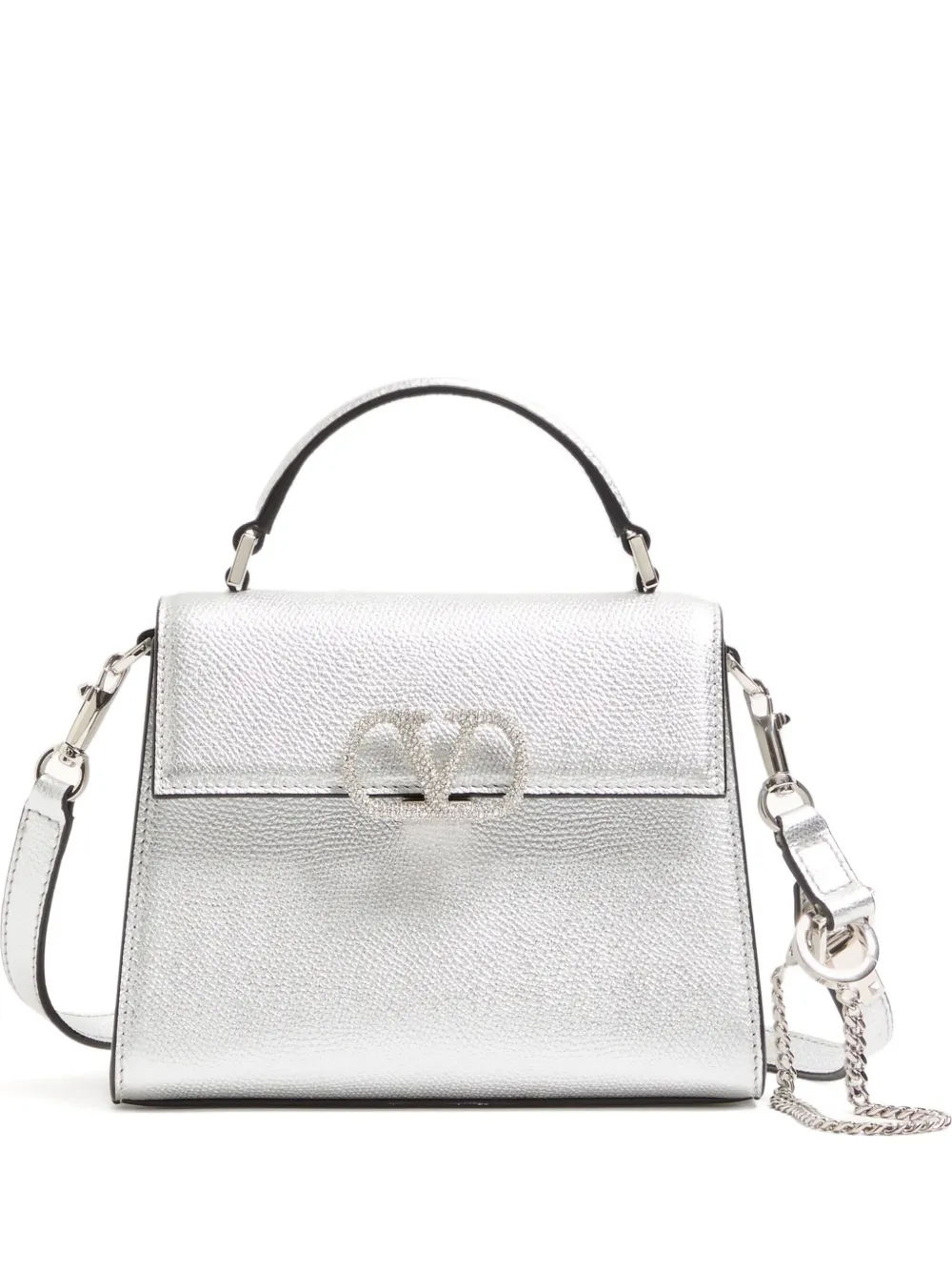 Valentino Garavani Mini Vsling Leather Tote Bag In Silver