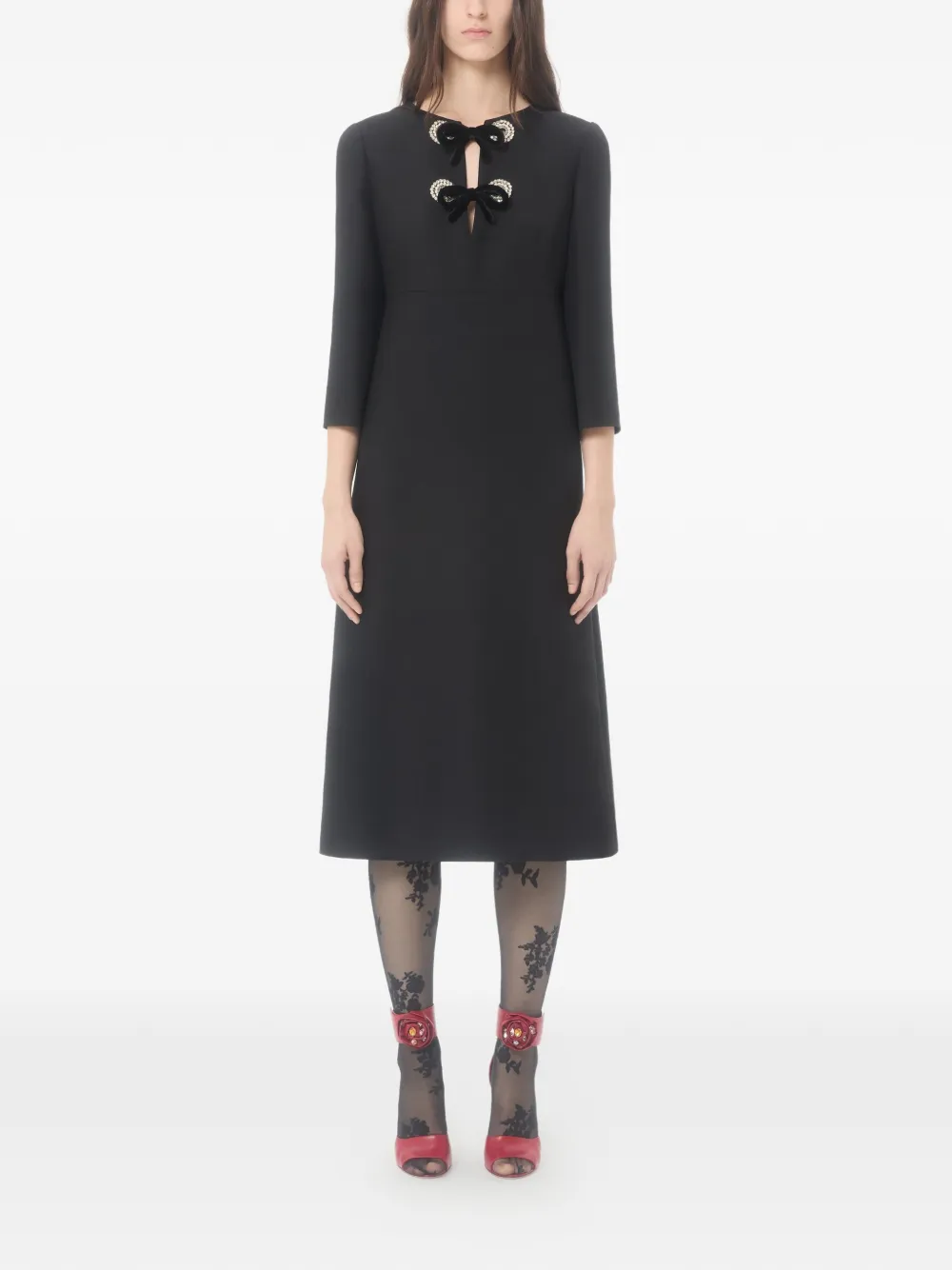 Valentino Garavani Midi-jurk met geborduurde stras Zwart