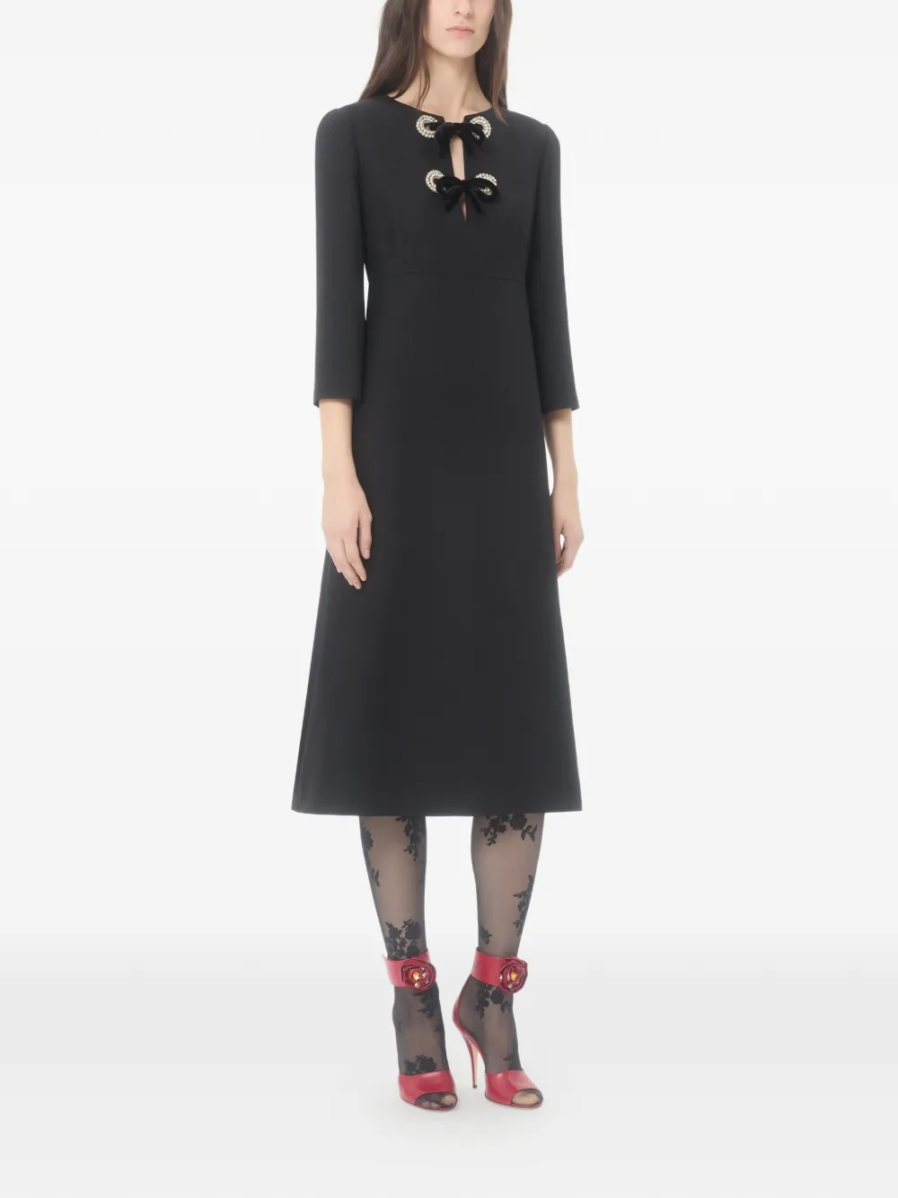 Valentino Garavani Midi-jurk met geborduurde stras Zwart