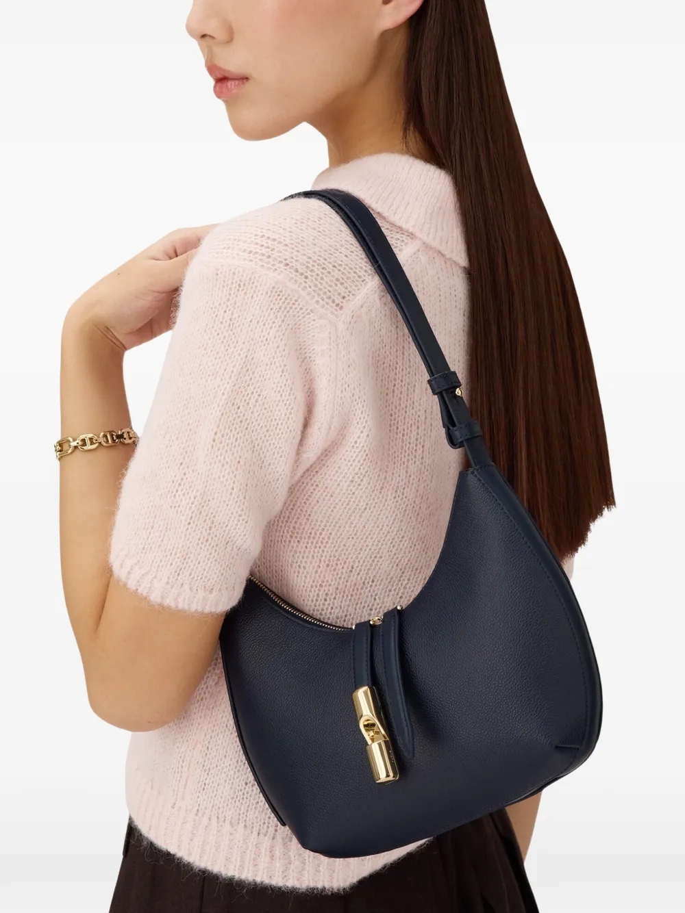 Furla Goccia kleine leren schoudertas Blauw