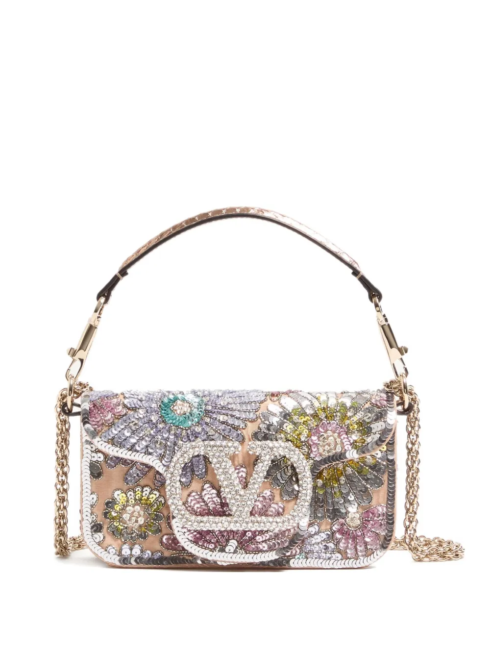 Valentino Garavani small Locò floral embroidered tote bag - ニュートラル