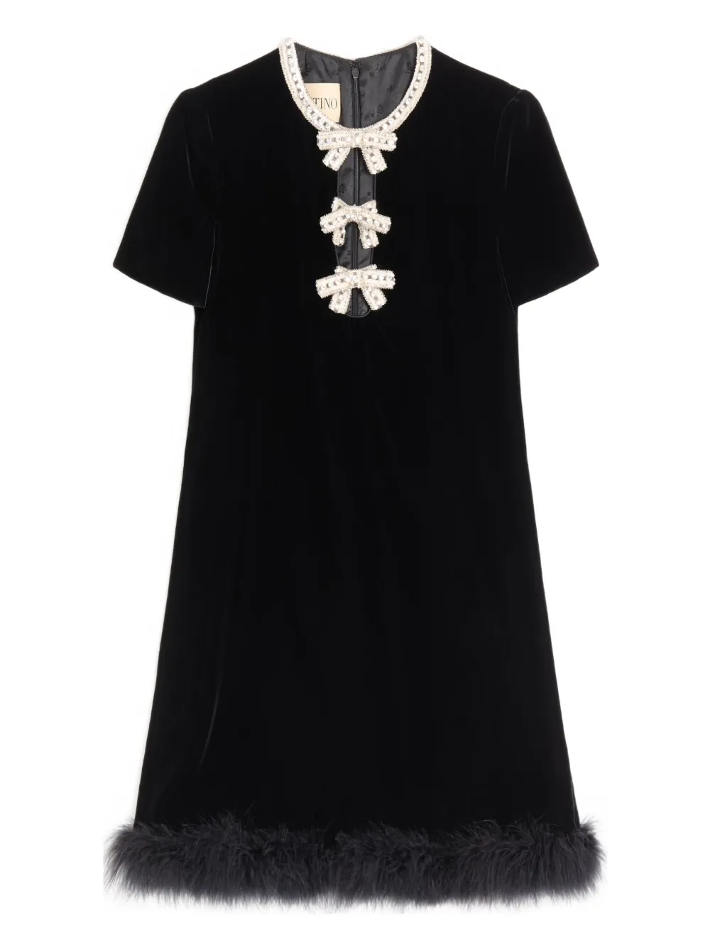 Valentino Garavani embroidered bows feather dress - Black