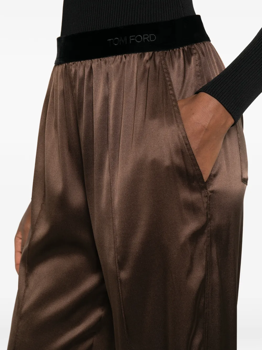 Tom Ford Logo-embroidered Trousers In Brown