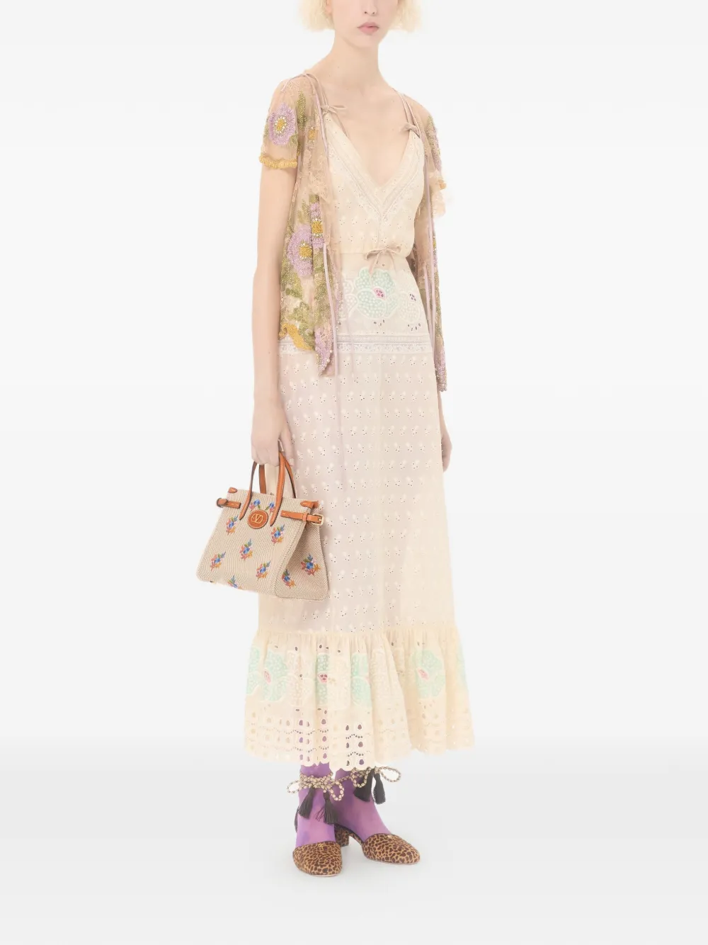 Antibes floral embroidered canvas shoulder bag