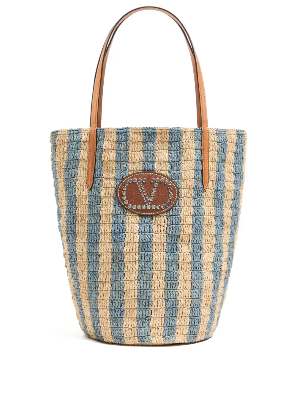 Valentino Garavani Borsa shopper in rafia a righe - Toni neutri