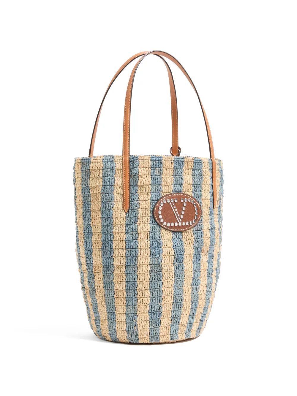 Valentino Garavani Gestreepte raffia shopper Blauw