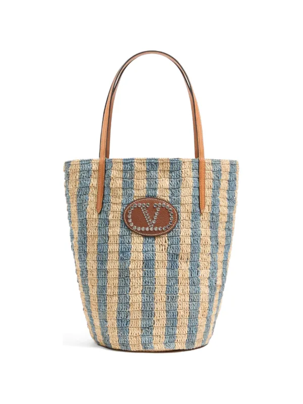 Valentino Garavani Striped Raffia Shopping Bag in Blue