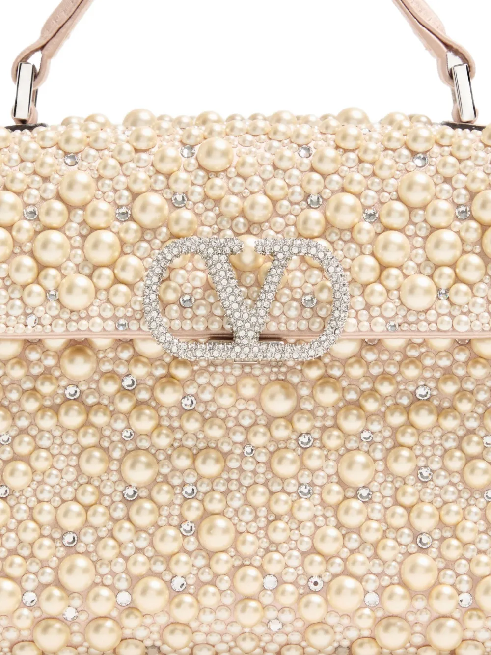 Valentino Garavani Vsling mini-shopper met stras en parels Beige