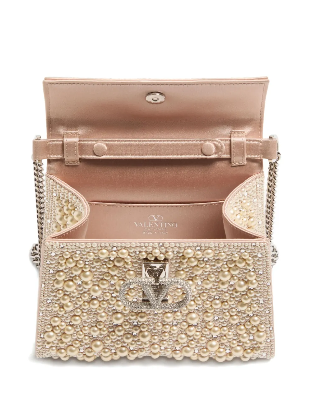 Valentino Garavani Vsling mini-shopper met stras en parels Beige