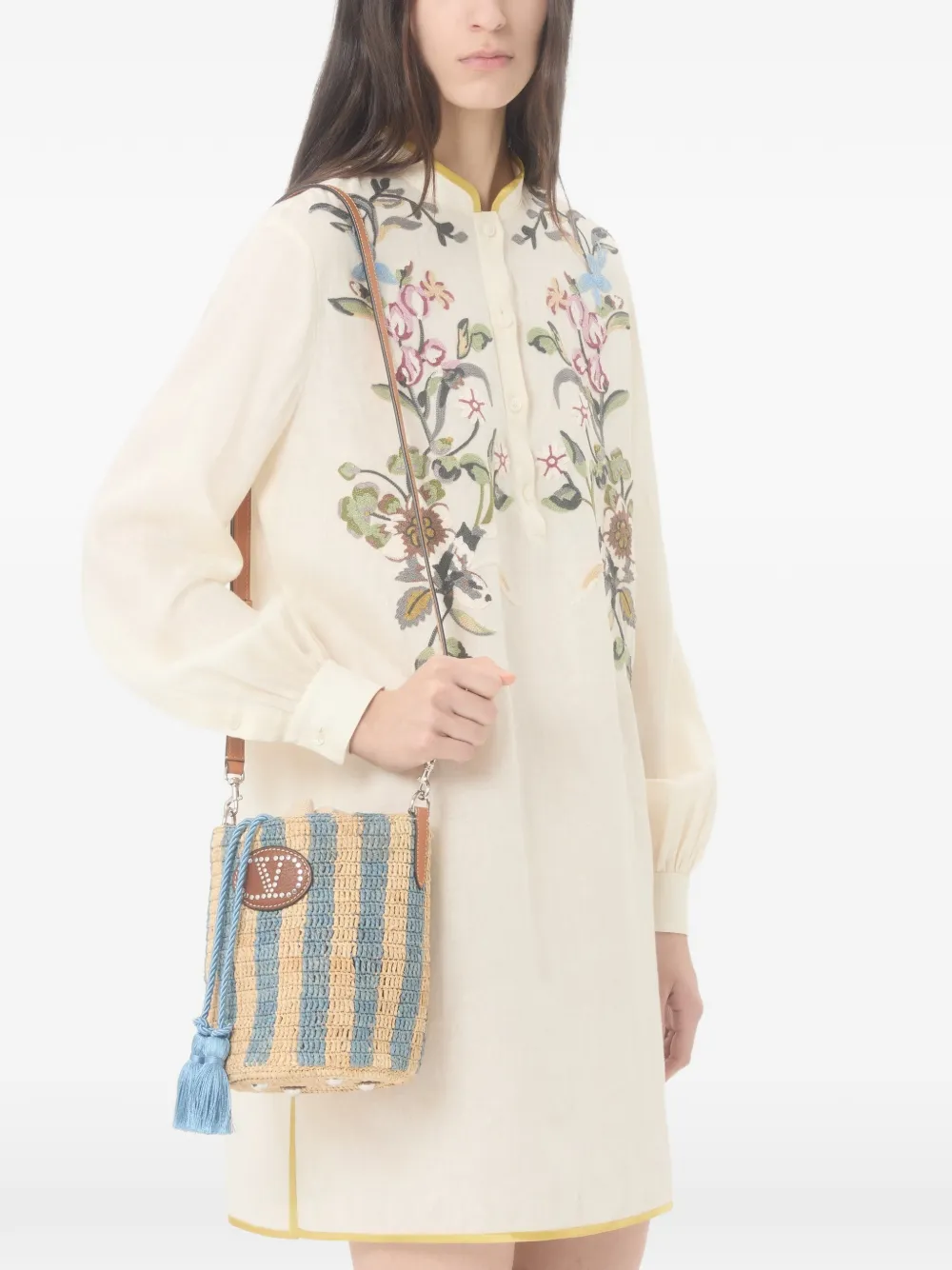 Valentino Garavani Gestreepte bucket-tas Beige