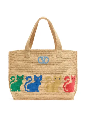 Valentino Garavani VLogo Signature cat-print Tote Bag | Neutrals