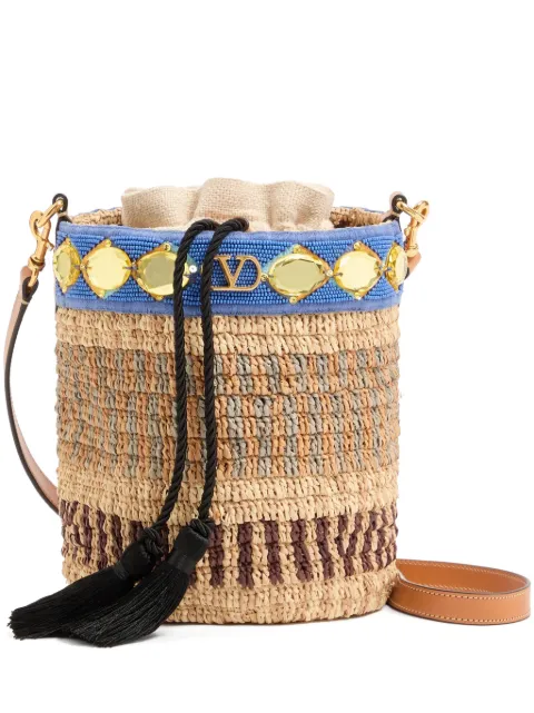 Valentino Garavani Valentino Garavani small raffia embroidered bucket bag